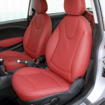 Mini r56 hatch standard koral red with silver stitching 002