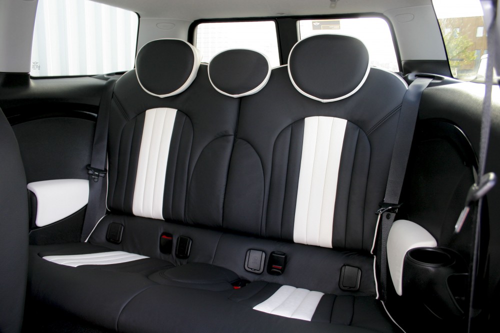 Mini R55 Clubman Sport Lounge Design Black With White Sections & Stitching