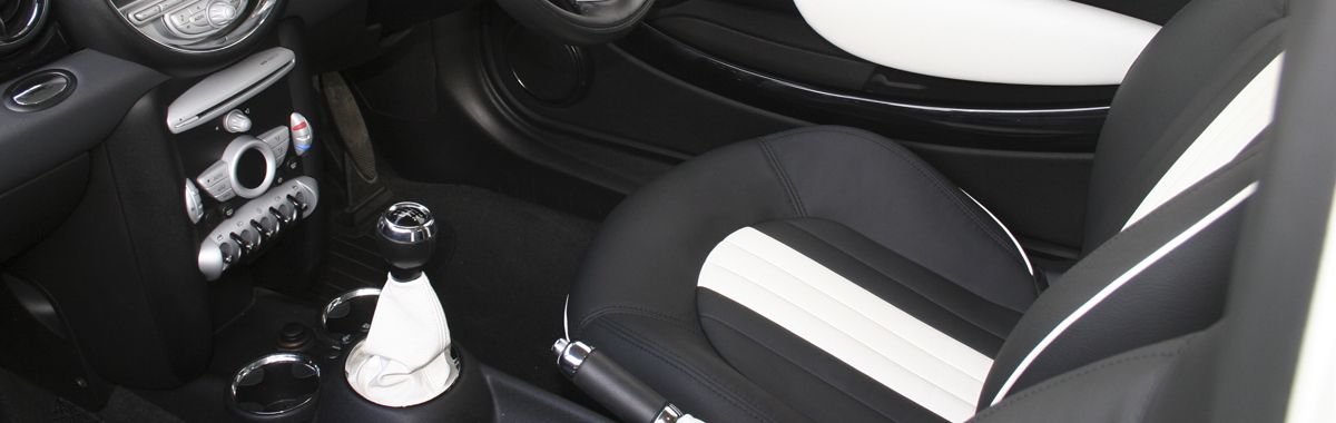 Mini r55 clubman sport lounge design black with white section stitching 001