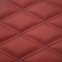 Quilted red leather with black double stitching 