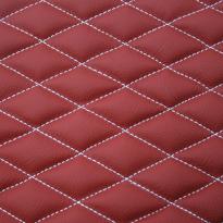 Quilted red leather with white single stitching  